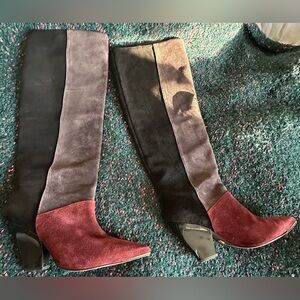 Tory Burch Lila Colorblock Knee-High Boots ✨ Rare Luxe Suede Leather Sz 8